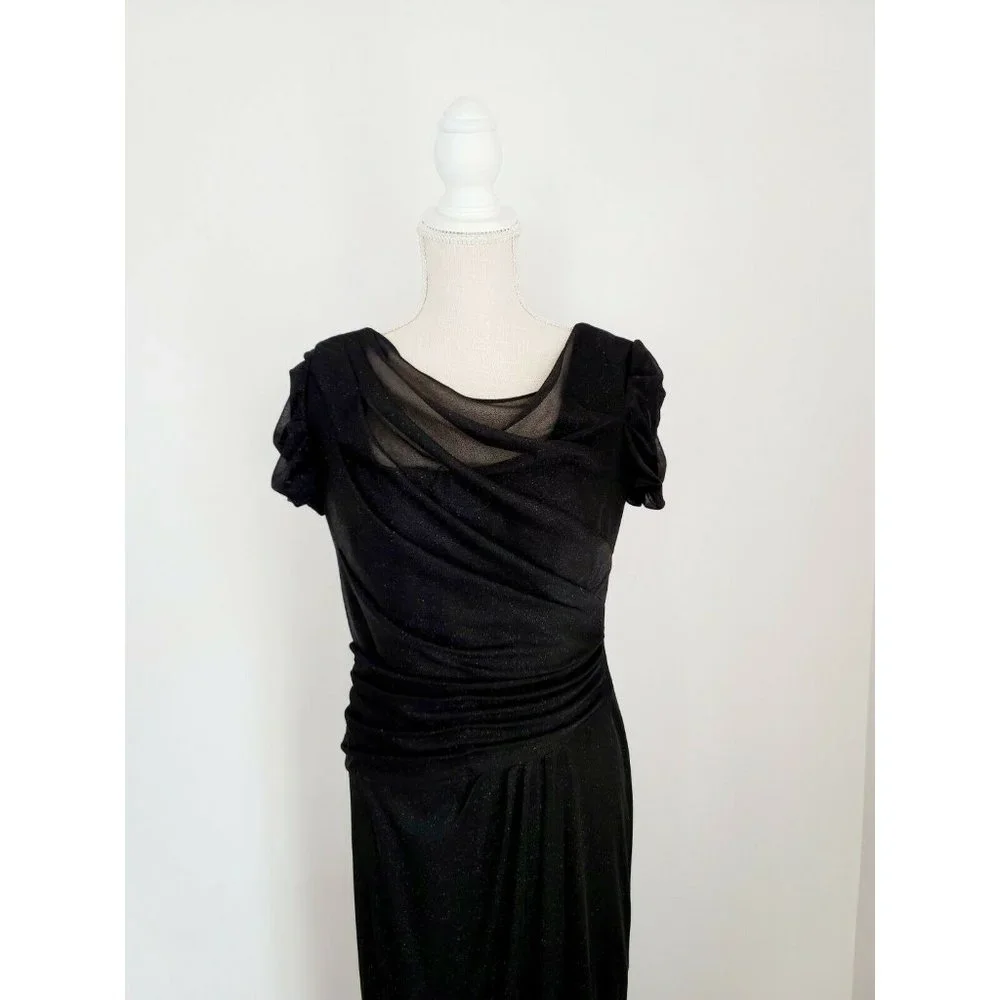 Alex Evenings Black Glitter Sparkle Short Sleeves Long Gown Party Dress 10_3